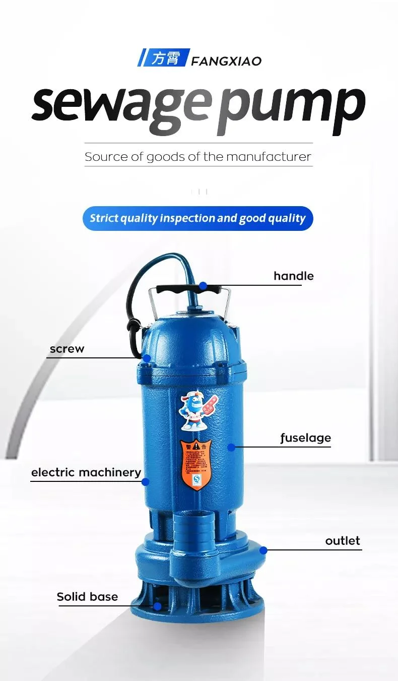 0.75kw/1HP Submersible Wq10-10-0.75 Sewage Pump Sand Dredging Slurry Pump Mud Suction Sewage Pump for Dirty Water